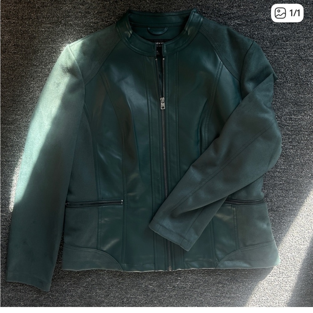 Andrew Marc Deep Teal Green Leather Zip Jacket